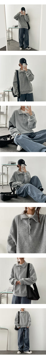 Lock Fleece Collar Button Cropped Sweatshirt