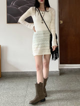 サディンクロシェパンチングロングニットワンピース / Sardine crochet punching long knit dress