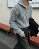 EN knob warmer half zip-up knitwear (4 colors)