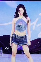 ダブルベルトデニムショートパンツ/[Aespa Ningning] 874. Double belt denim short pt