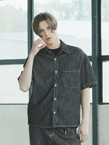 リネンオーバーデニムシャツ/M205 LINEN OVER DENIM SHIRT_BLACK