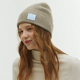 BUBBLE LABEL CASHMERE WOOL BLENDED BEANIE_MOCHA