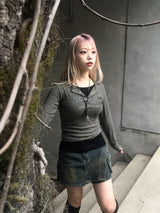 vintage layered unbalanced cargo denim pantskirt