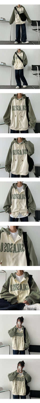[Wool Lining] サラジャマエンブロイダリーラグランカラードフーディドジャンパー