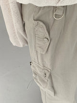 コットンポケットカーゴストリングバックオープンバンディングロングスカート /Mark cotton pocket cargo string back open banding long skirt