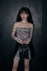 マーブルオフショルダートップ/marble off shoulder top - charcoal