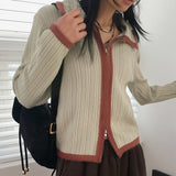 Hopyu ファーカラー2WAYリブクロップ長袖ジップアップカーディガン