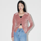 Vintage Velvet Collar Cardigan [PINK] (6618806419574)