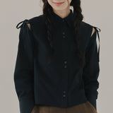 ショルダーオープンリボンシャツ / SHOULDER OPEN RIBBON SHIRT_BLACK