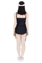 2シャーリングハートネッククロップドスリーブレストップ/two shirring heart neck cropped sleeveless top (black)