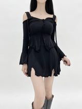 キラホルターオフスリットミニワンピース/793. Kira halter off slit mini ops (2color)
