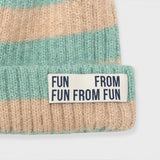 FURRY LOGO BEANIE, BEIGE+MINT STRIPE