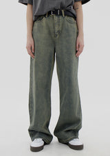 オリーブウォッシュデニムパンツ / Olive washed denim pants