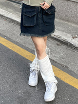 ビッグポケットフリンジビンテージデニムスカート / Big Pocket Fringe Vintage Denim Skirt