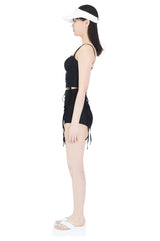 2シャーリングハートネッククロップドスリーブレストップ/two shirring heart neck cropped sleeveless top (black)