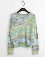 Kerner V-neck rainbow gradation punching long-sleeve knitwear