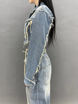 ジェンダメージクロップデニムジャケット/[High quality] 791. Jen damage crop denim jk