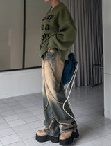(UNISEX)ウェーブカットワイドデニム