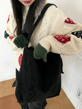 Dots corduroy big shoulder bag