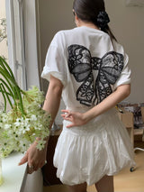 Balletcore Ribbon Loose Fit Short Sleeve Tee
