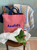 Porto check pattern bag picnic check cotton cloth bag cross shoulder tote bag L size