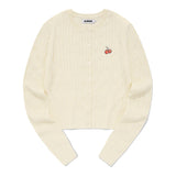 SMALL CHERRY CABLE CROP KNIT CARDIGAN [IVORY]