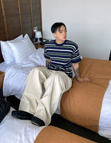 リネンマルチストライプハーフニット
