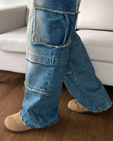 Sand Washed cargo cut denim pants