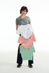 スモールチェリーケーブルクロップ丈のショットスリーブニット／SMALL CHERRY CABLE CROP SHORT SLEEVE KNIT [WHITE]