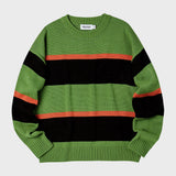 NATURAL STRIPE CREW NECK KNIT (GREEN) (6627469557878)