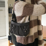 Shakle Y2K Denim Buckle Shirring Mini Shoulder Bag