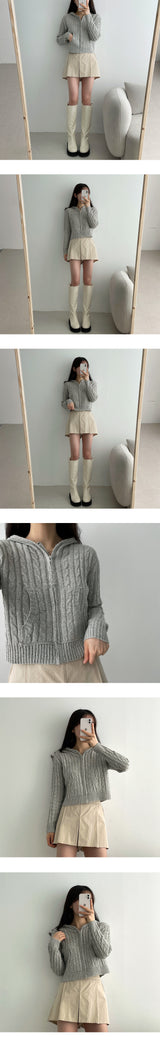 テリーツイストブレッドベースクロップドニットフーディジップアップ / Terry Twisted Bread-based Cropped Knit Hoodie Zip-Up