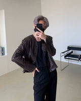 クロップドレザーカーディガン/SI Cropped Leather Cardigan (3 colors)