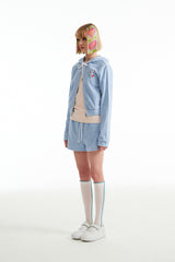 チェリークロップテリーフーディージップアップ／CHERRY CROP TERRY HOODIE ZIP UP [SKY]