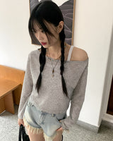 リードリネンボートネックビーチウェアクロップド長袖Tシャツ / Reid linen boat neck beach wear cropped long-sleeved T-shirt