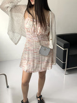 カエルレタリングストラップスリーブレスミニワンピース/ Karel lettering string sleeveless mini dress