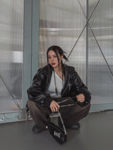 [PREMIUM/MADE] Nut leather label crop hooded jumper