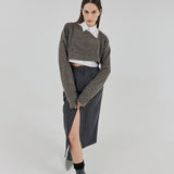 ツーボタンスリットロングスカート / TWO-TUCK BUTTON SLIT LONG SKIRT (Gray)