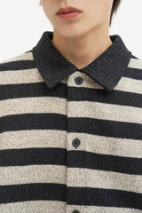 ストライプカラーカーディガンシャツ/Striped collar cardigan shirt C7 Oatmeal&Black