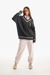 ミドルチェリーツイストⅤネックニット／MIDDLE CHERRY TWIST V-NECK KNIT [GRAY CHARCOAL]