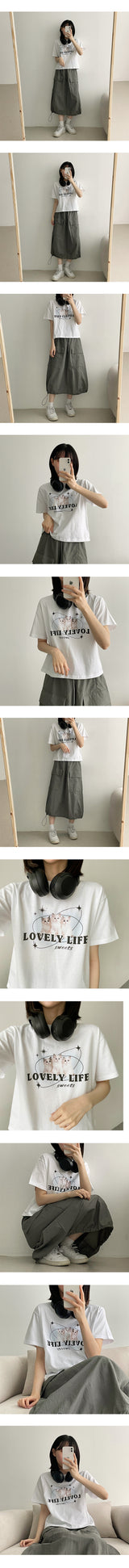 トップTシャツナイロンストリングロングスカート / Top T-shirt nylon string long skirt
