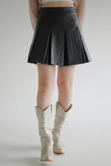 コンビレザープリーツスカート / Combi Leather Pleated Skirt (3color)