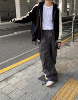 No.0390 varsity hood KNIT zip-up (3color)