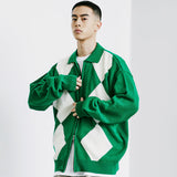 アーガイル2WAYジップアップポロカーディガン / ARGYLE 2WAY ZIP UP POLO GARDIGAN GREEN