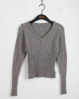 Zsi slim twist V-neck long sleeve knit