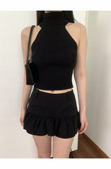 Sleeveless polar ribbed crop knit