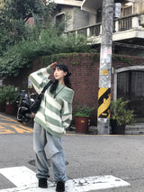 Off-shoulder Oversized Fit Stripe Knitwear