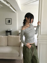[SET] Signal Layered Tank Top One Shoulder T-Shirt