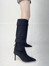 1028. Cargo stiletto long boots heel (2color)