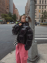 (UNISEX) グロッシーフードクロップストリングダウン